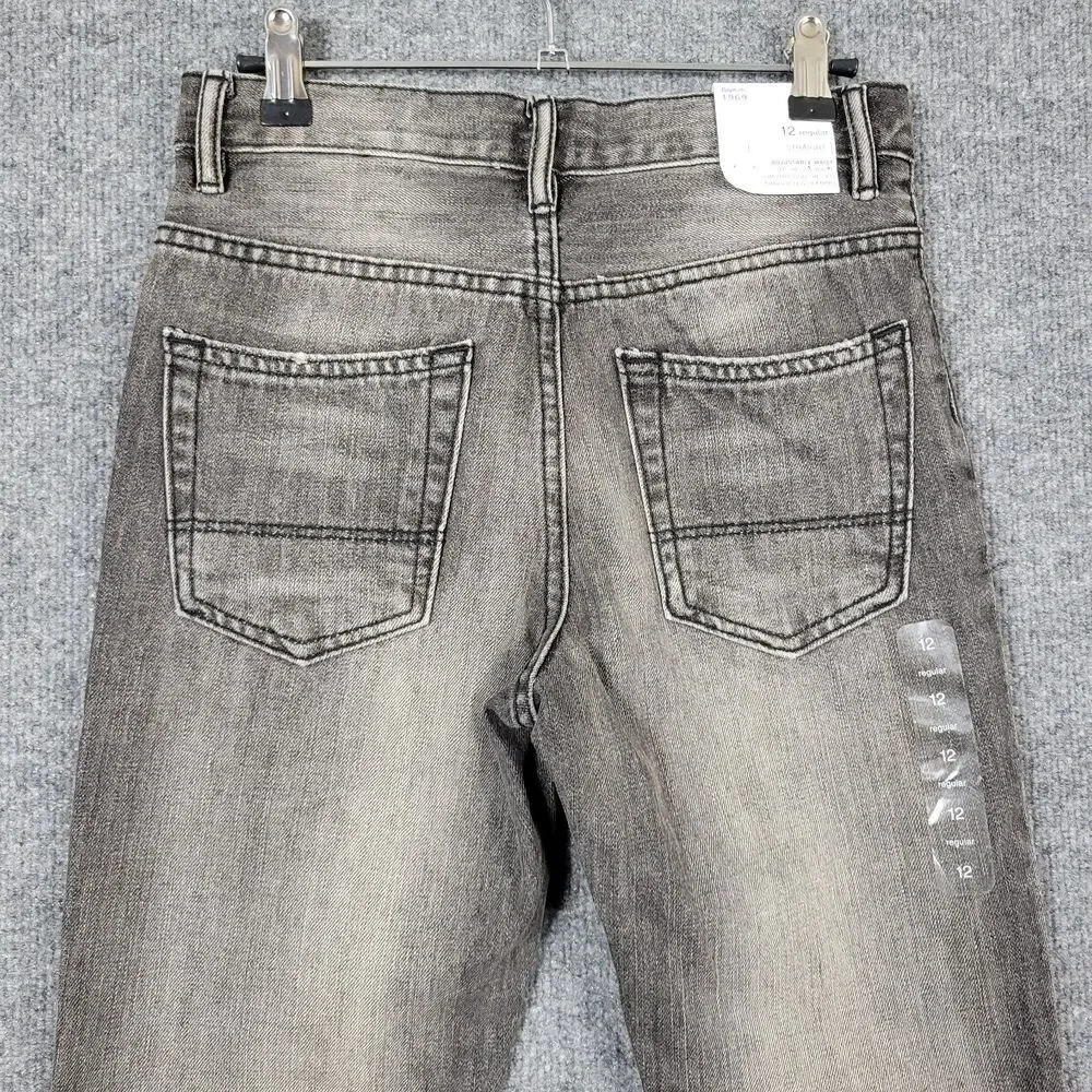 NWT GAP KIDS Gray Straight Leg Jeans Adjustable Cotton Grunge Skater SIZE 12